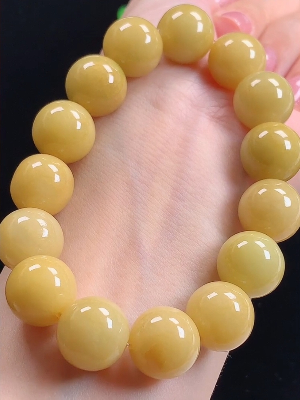 Cerified Tpye A Jadeite Elegant Yellow Large 13.5mm 15 Beads Stretch Bracelet